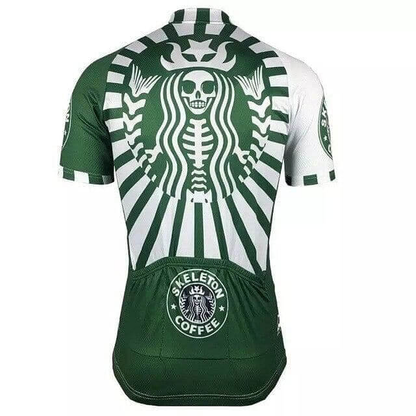 Maillot de cyclisme rétro vert café squelette