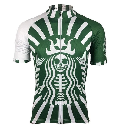 Maillot de cyclisme rétro vert café squelette