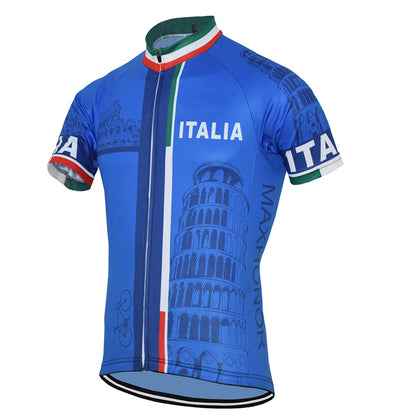Maillot de cyclisme italien bleu été manches courtes vêtements de vélo 
