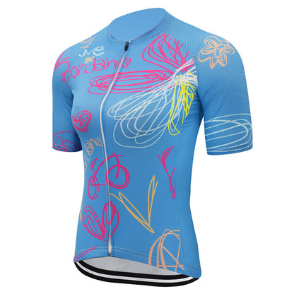 Maillot de ciclismo de manga corta para mujer Love My Bike en color azul cielo Ropa de ciclismo de montaña