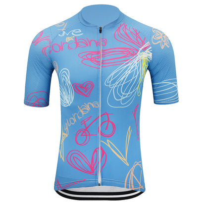 Maillot de ciclismo de manga corta para mujer Love My Bike en color azul cielo Ropa de ciclismo de montaña
