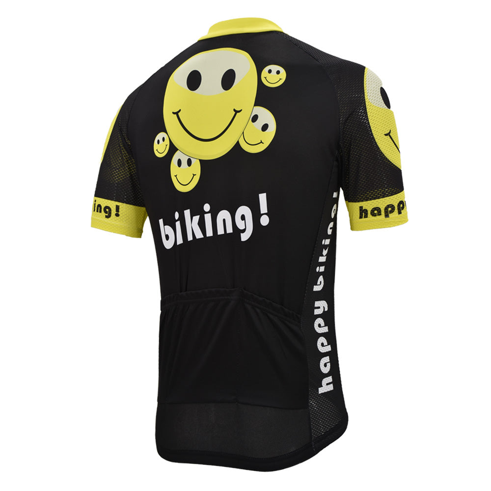 maillot de cyclisme homme happy biking manches courtes noir vêtements de vélo
